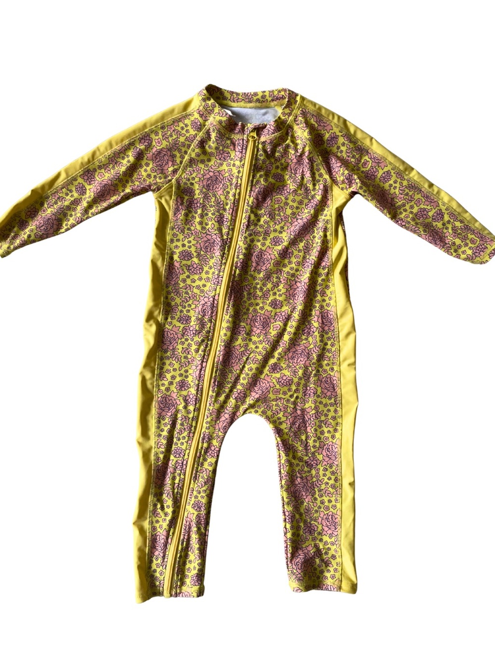 SWIMZIP Sunsuit Long Sleeve Romper Swimsuit Floral Pink Yellow Bathing Suit